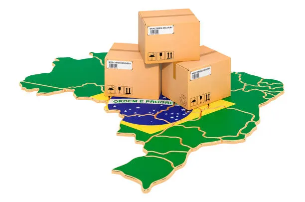Mapa do Brasil em madeira com caixas de papelão